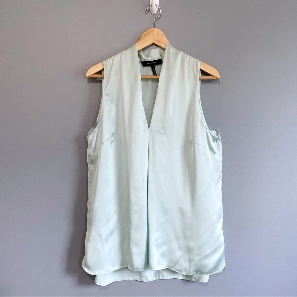 Robert Rodriguez Satin Emilia Inverted Front Pleat Top Green Size L Sleeveless